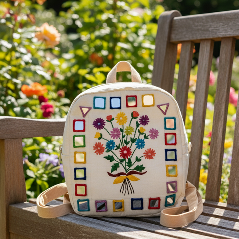 Embroidered Bouquet Square Backpack