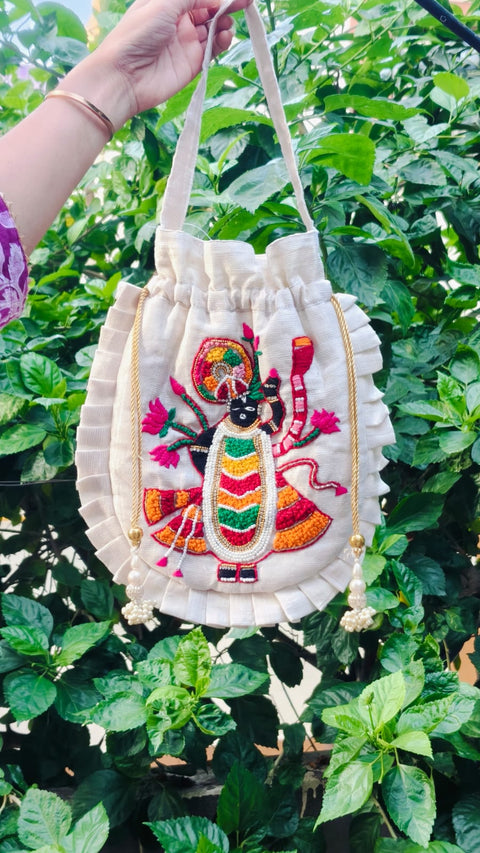 Shreenathji Batwa with hand embroidery and pearl tassels