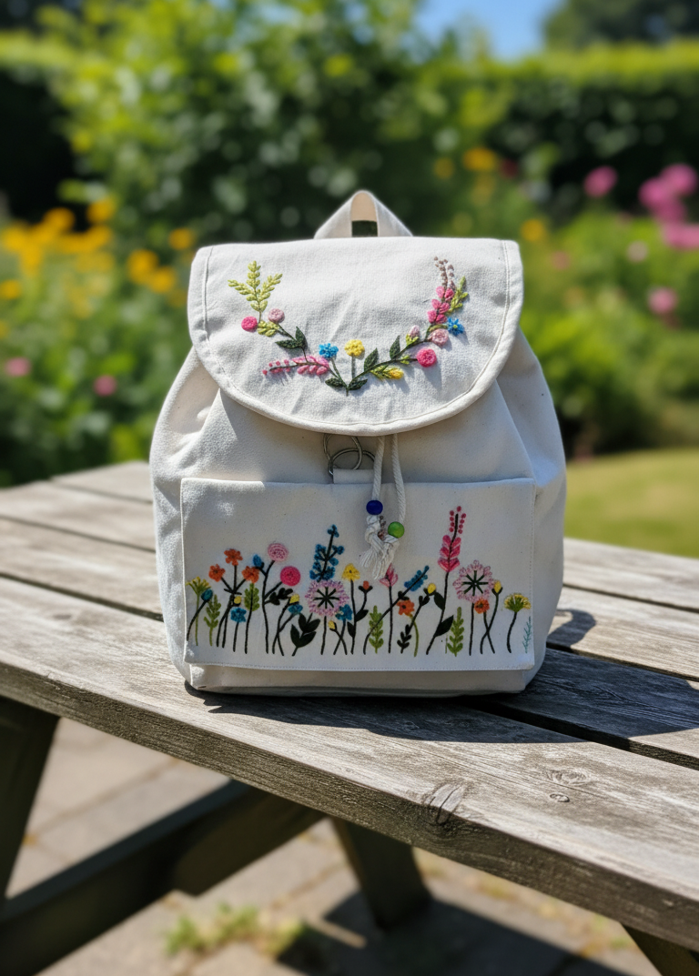Embroidered Flowers Backpack 1