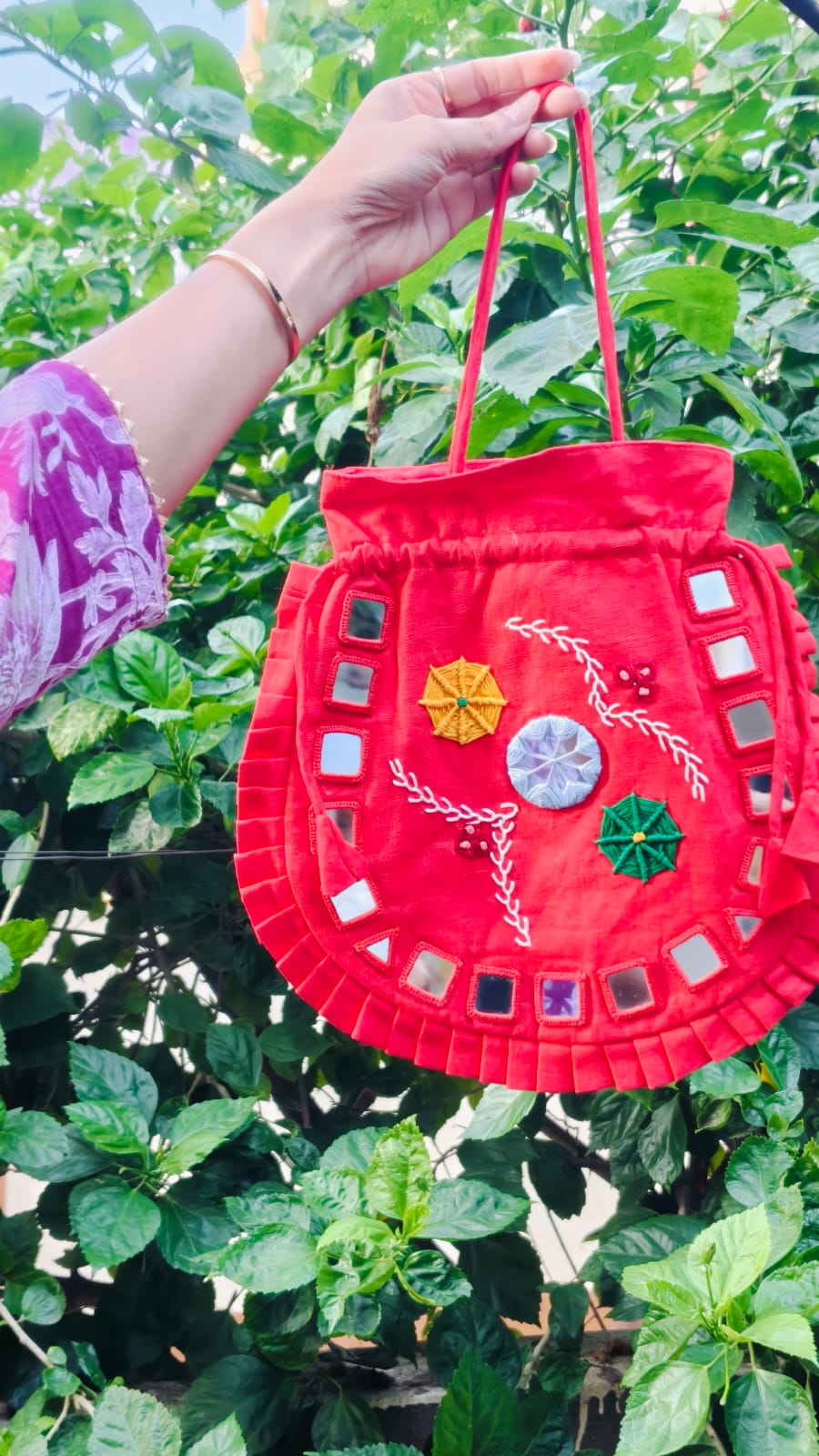 Coral Mirror Batwa with mirror border and pleated frill 1