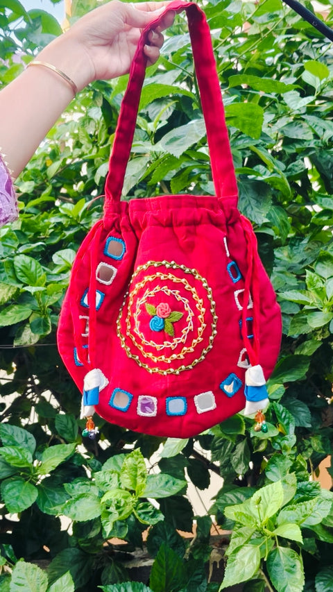 Rose Mirror Batwa with round embroidery and mirror work